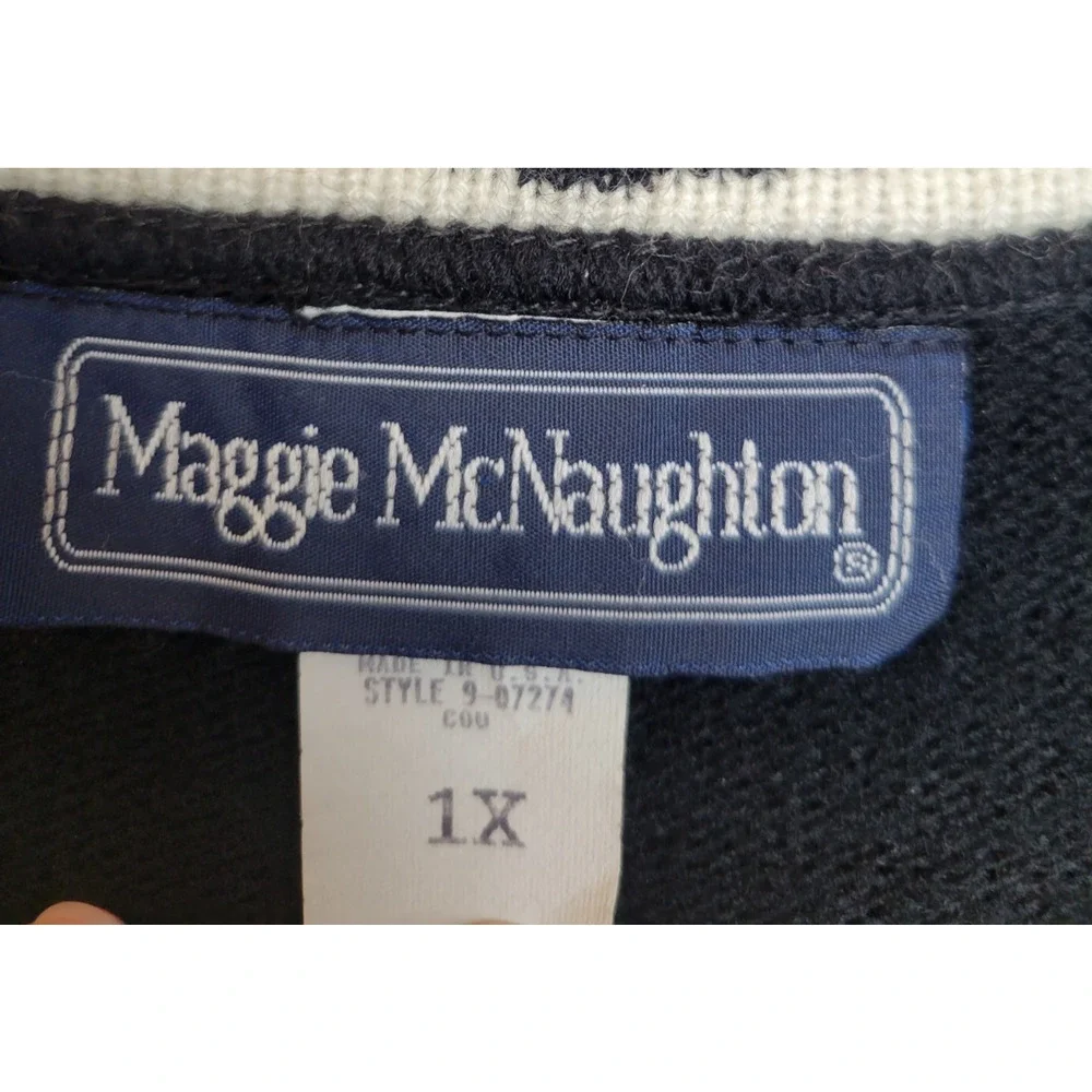 Vtg Maggie McNaughton Cardigan Sweater Black Red Blue Floral Knit Women's 1X‎
